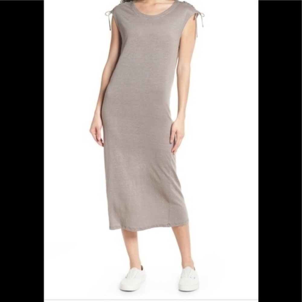 CAARA Lace-up Shoulder‎ Jersey Midi Dress NWT Grey Size Small